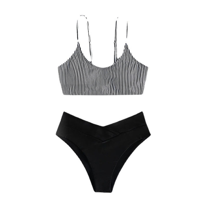 Dame Triangel-Bikini-sæt med moderne stribet top og højt skåret trusser Skovae