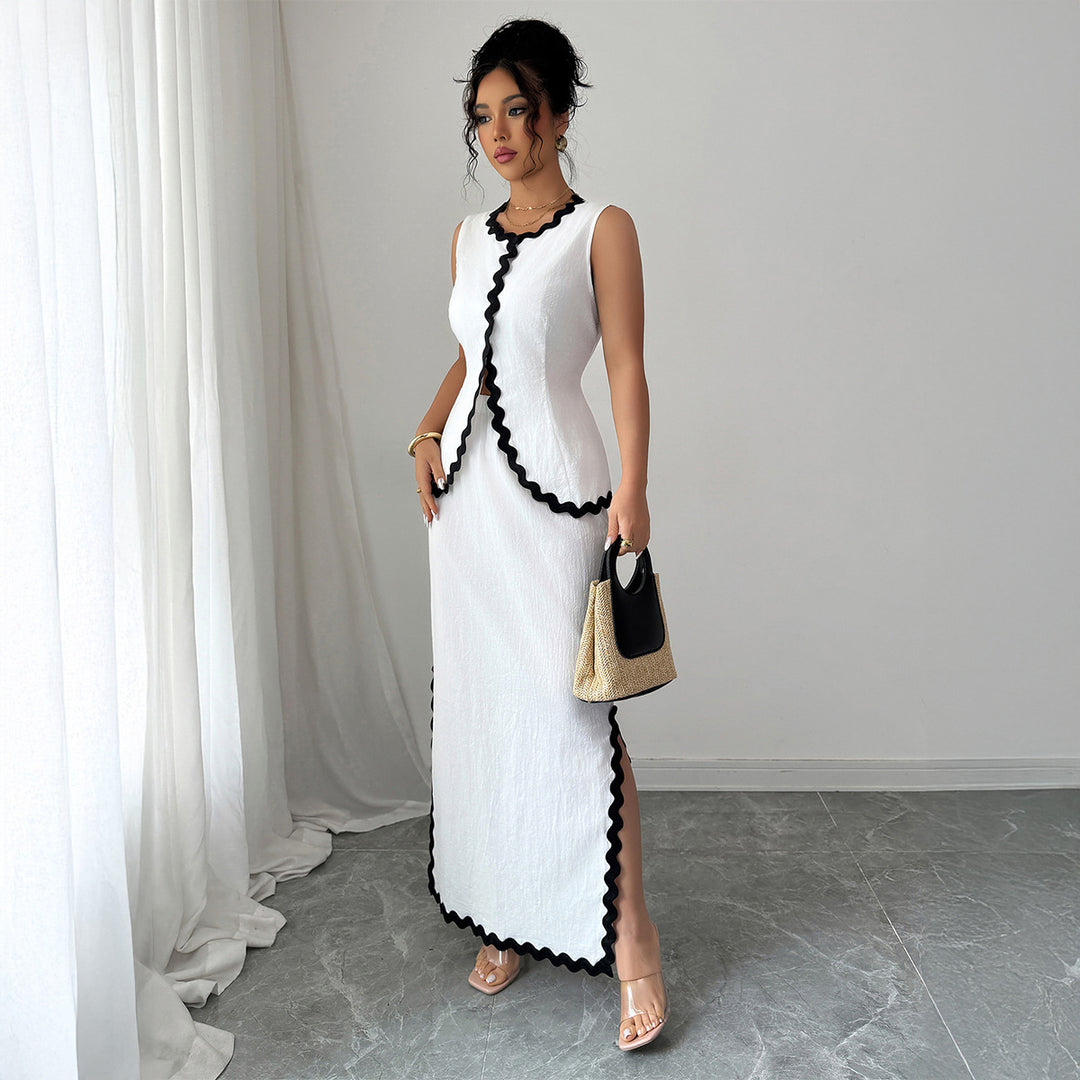 Dame elegant maxikjole med peplum-detalje og kontrasterende afslutninger Stilla