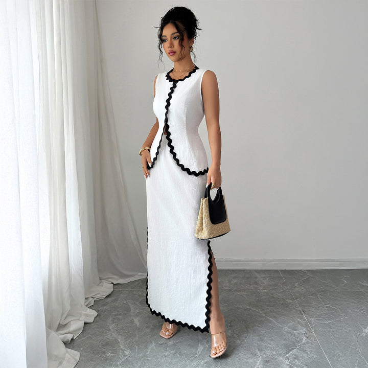 Dame elegant maxikjole med peplum-detalje og kontrasterende afslutninger Stilla