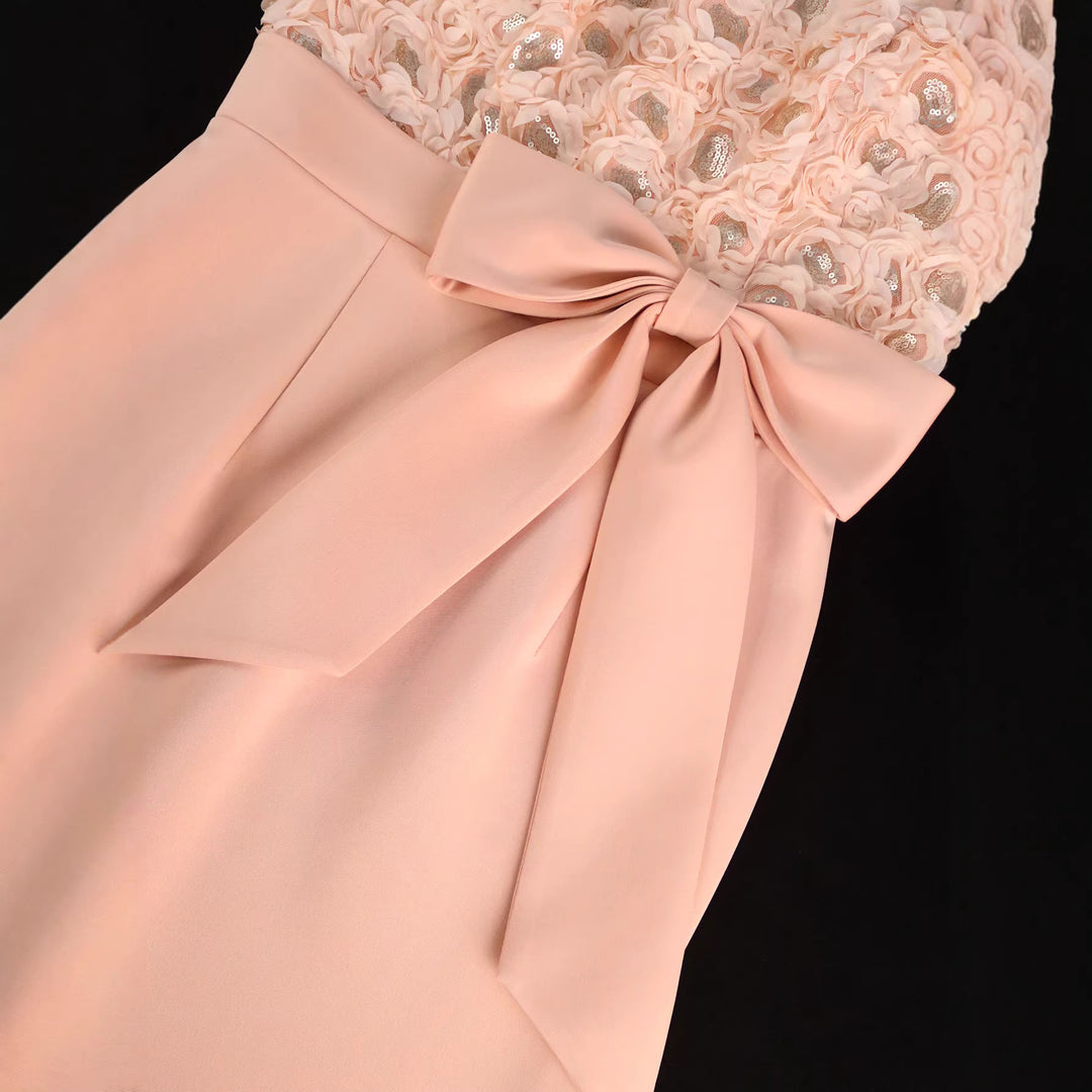 Dame Elegant Dekoreret Midi-Kjole med Sløjfedetail Skovae
