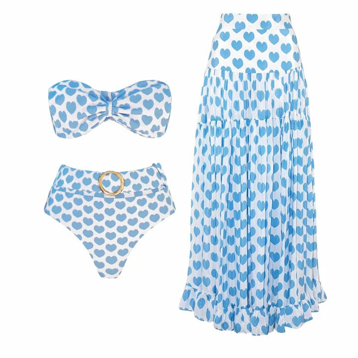 Dame bikiniset med bandeau-overdel og flæse-shorts Skovae