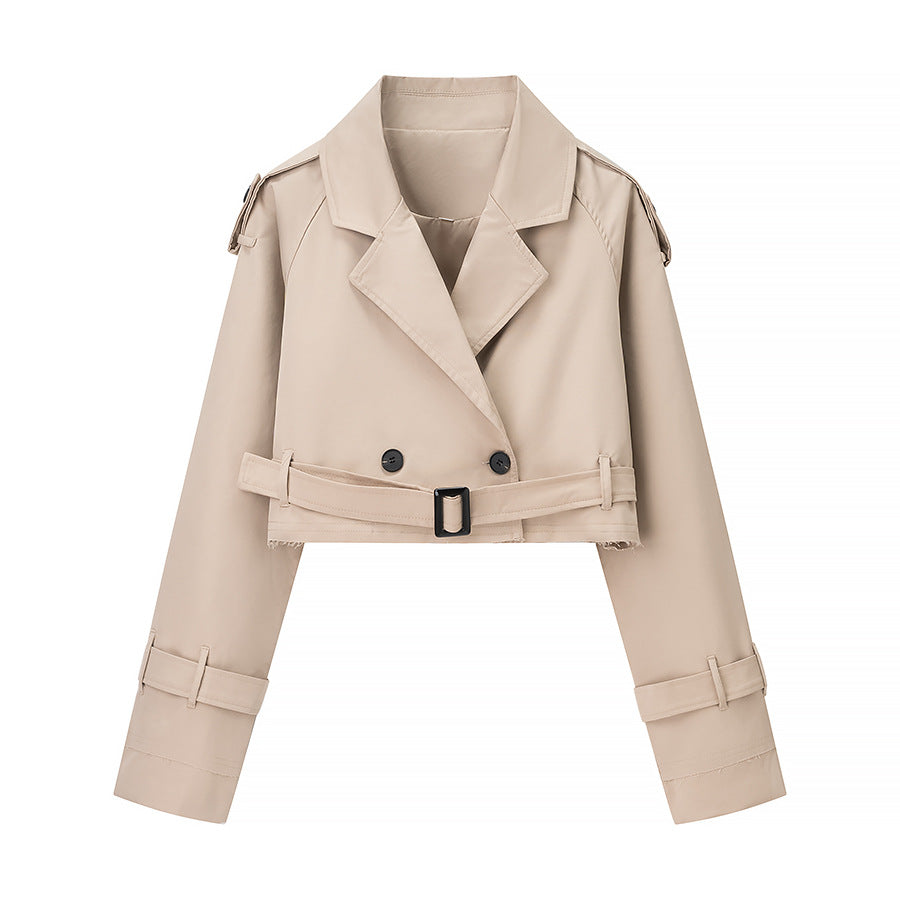 damer trendy cropped trench coat med dobbelt knaplukning Stilla