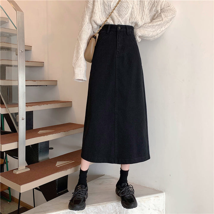 Dame denim midi nederdel med høj talje Stilla