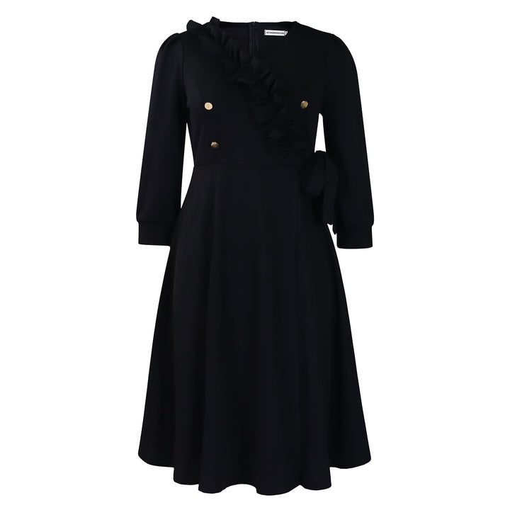 Dame wrap kjole med dekorativ flæsekant og elegante knapper Stilla
