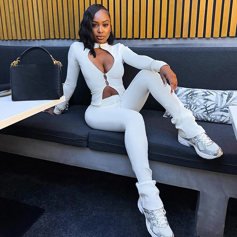Dame Cut-Out Jumpsuit med elegant ståkrave og tætsiddende pasform Skovae