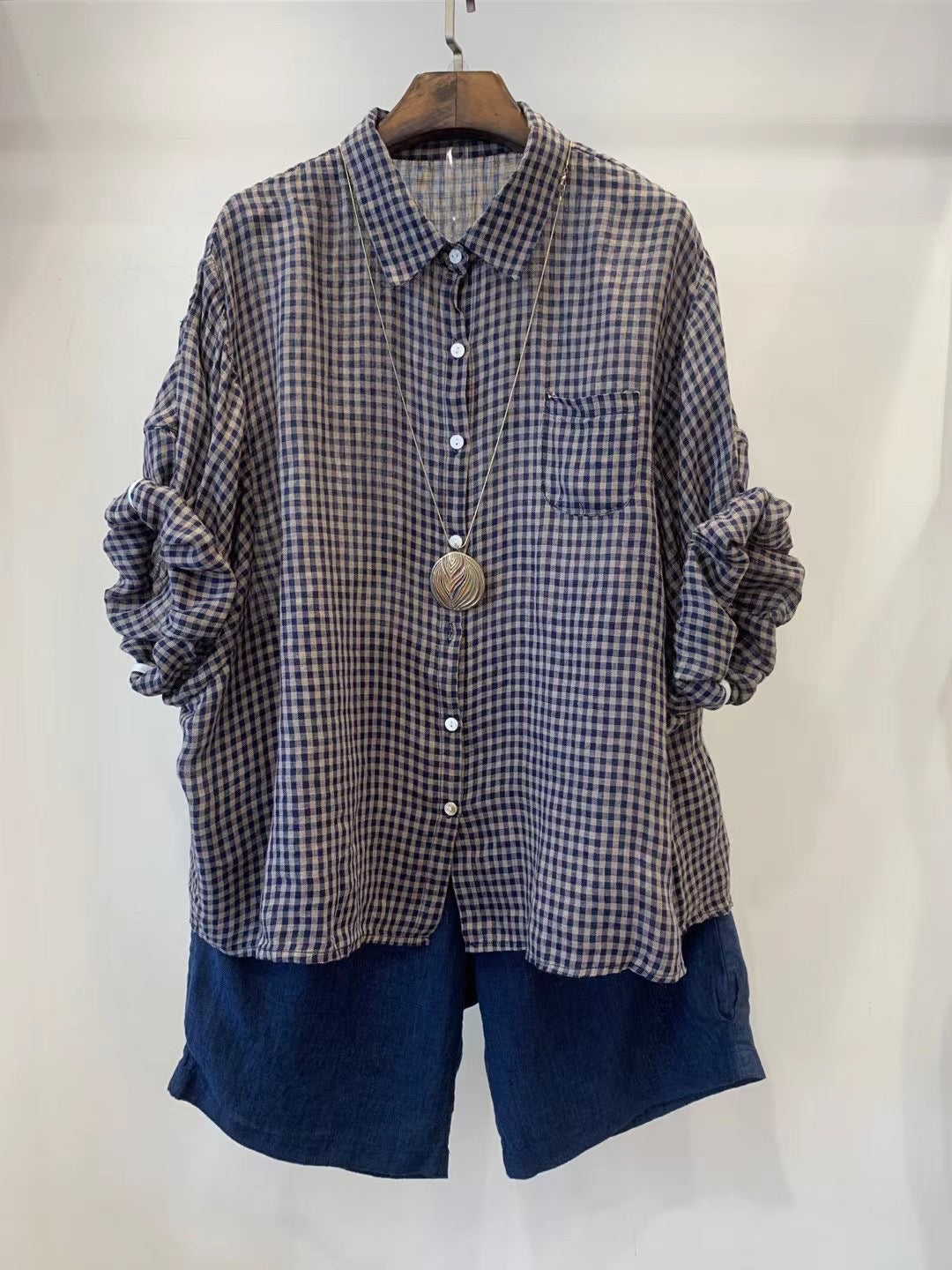 Femme Relaxed Fit Gingham Button-Up Shirt Stilla