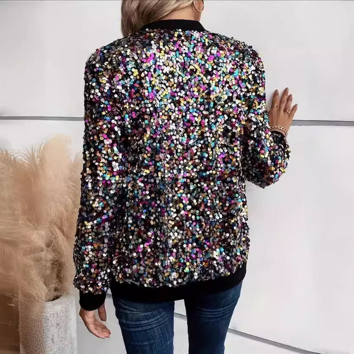 Dame funktionel jakke med glitrende design lavet af paljetter og komfortable manchetter Skovae
