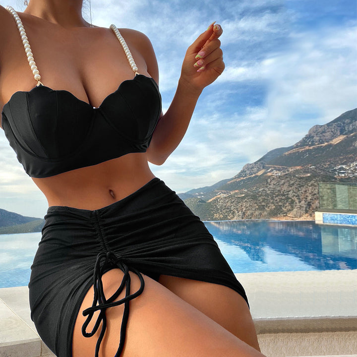 Dame Bandeau-bikini med elegante perle-stropper Skovae