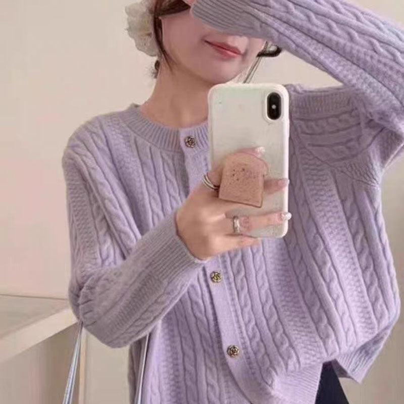 Dame elegant cardigan med kabelmønster og dekorative knapper Stilla