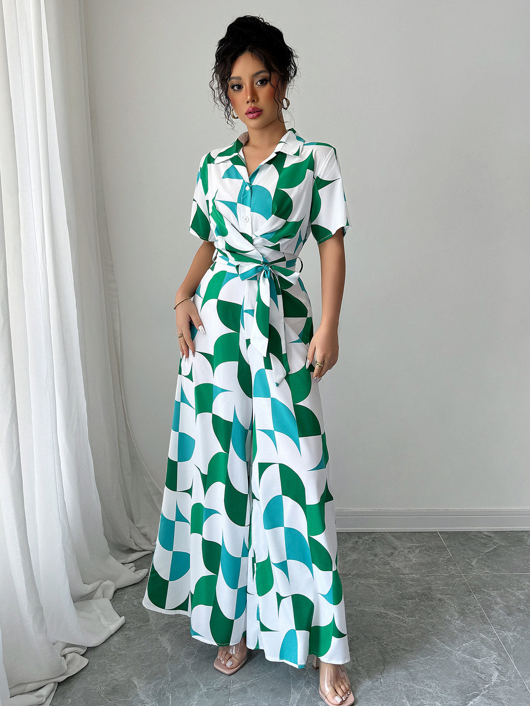 Dame Maxi-Overall med moderne geometrisk mønster Stilla