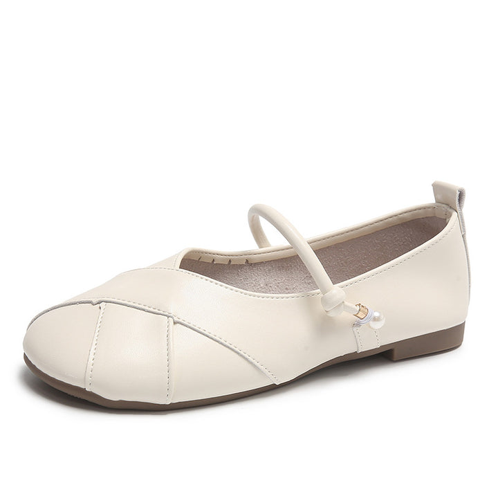 Dame Elegant Strappy Ballerina Flats med Perle-detalje Stilla