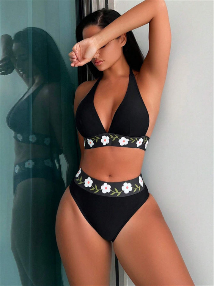 Dame højtaljet bikinisæt med florale accenter Stilla