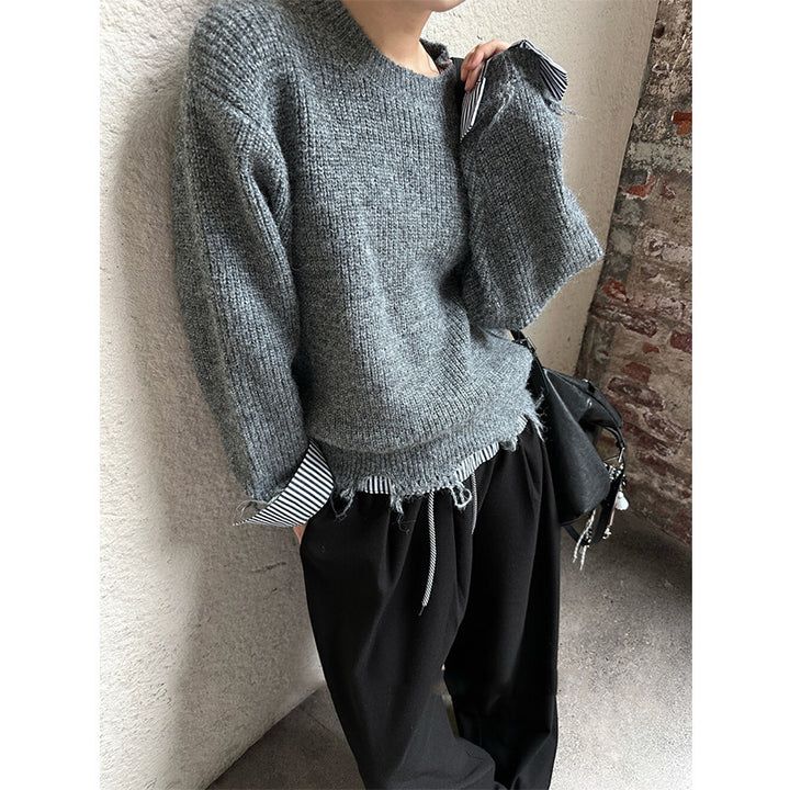 Kvinders chunky strikbluse med moderne frayed kanter og afslappet pasform Stilla