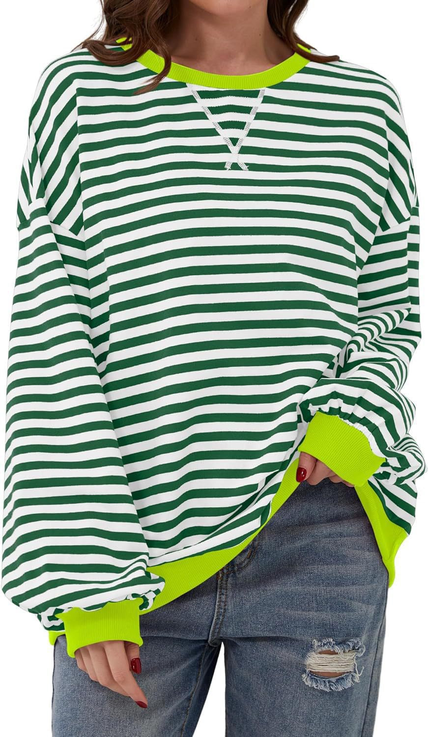 Femme Cozy Overdimensioneret Stripet Pullover Sweatshirt Stilla