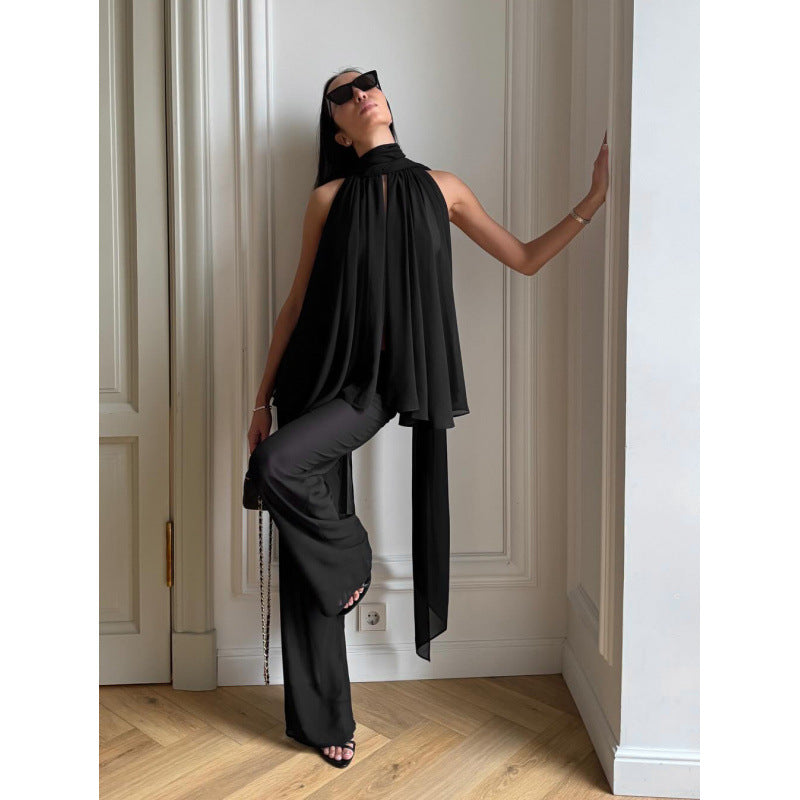 Damen Elegantes Top mit fließendem Schnitt und raffiniertem Halstuch Skovae