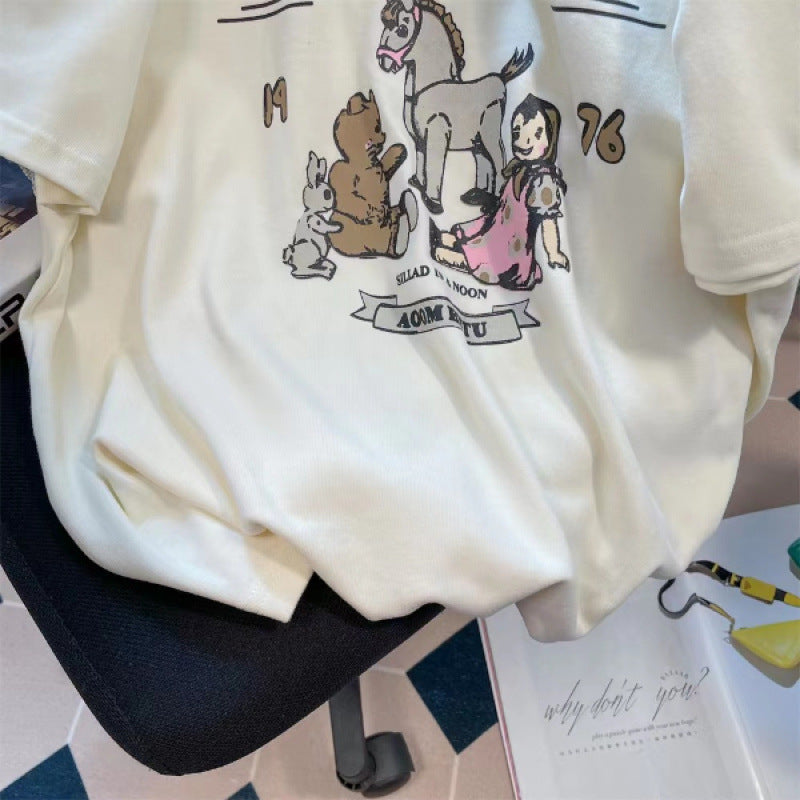 Dame T-shirt med kreativ kulturprint og afslappet oversized-snit Stilla
