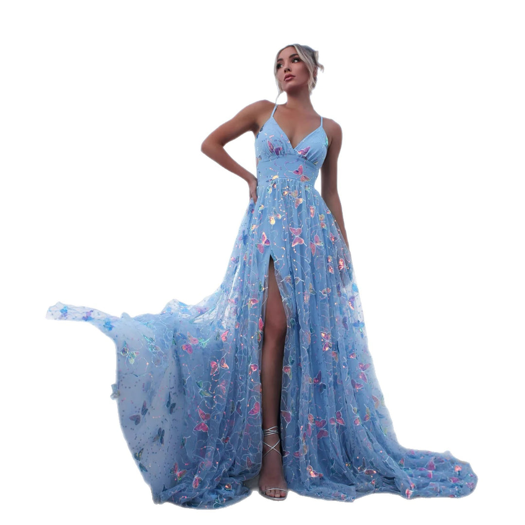 Dame maxi kjole med fine glitrende accenter og blomsterdesign
