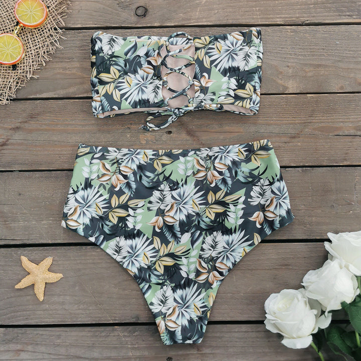 Dame Bikini-sæt med bandeau-overdel og højtaljet trusse Stilla