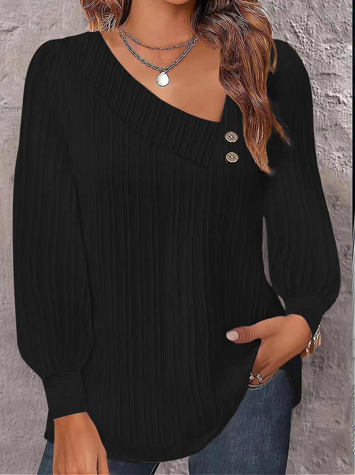 Dame afslappet bluse med asymmetrisk design og textureret stof Stilla