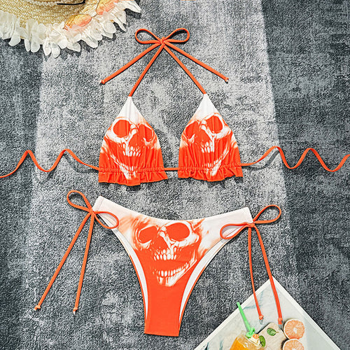 Dame Triangel-Bikini med trendy Skelet-motiv Skovae