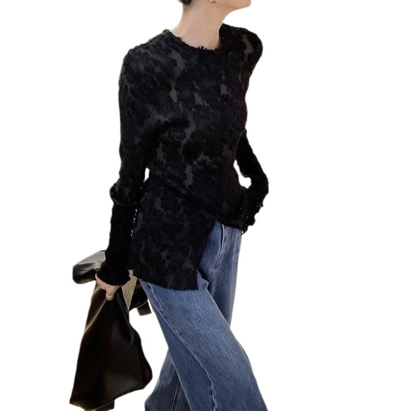 Dame elegant top med floral struktur design Stilla