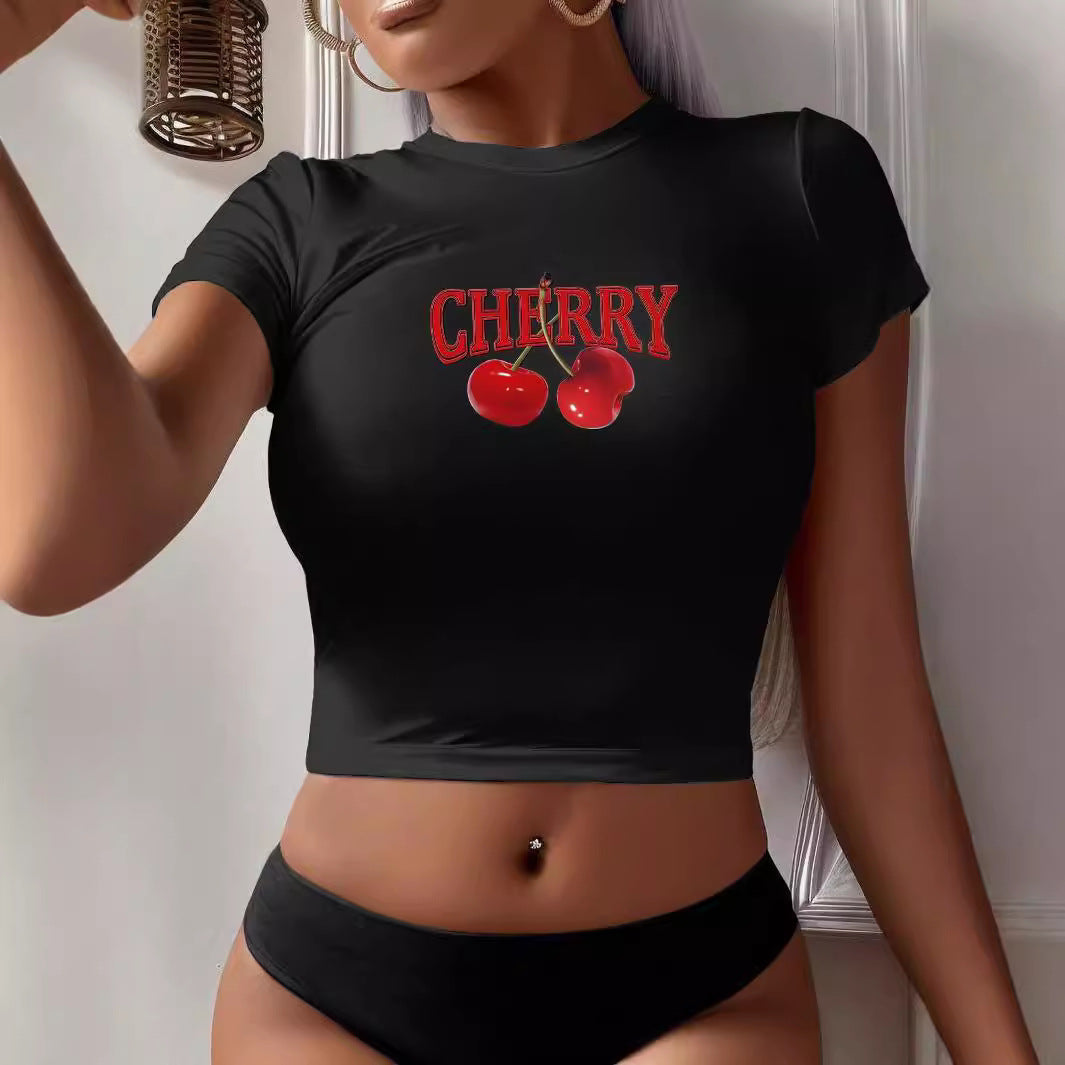 Dame Crop-T-Shirt med kreativ cocktail-design Skovae
