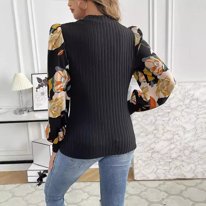 Dame striktop med florale puffærmer Stilla