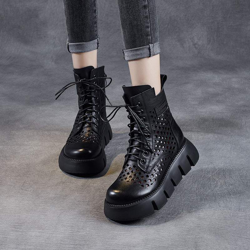 Femme Trendy Snørebånd Chunky Ankler Støvler med Udsnitdesign Stilla
