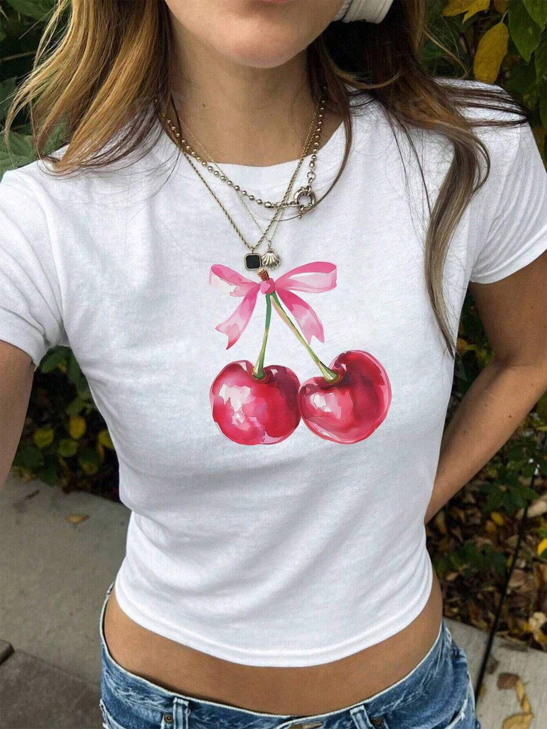 Dame Crop-T-Shirt med kreativ cocktail-design Skovae