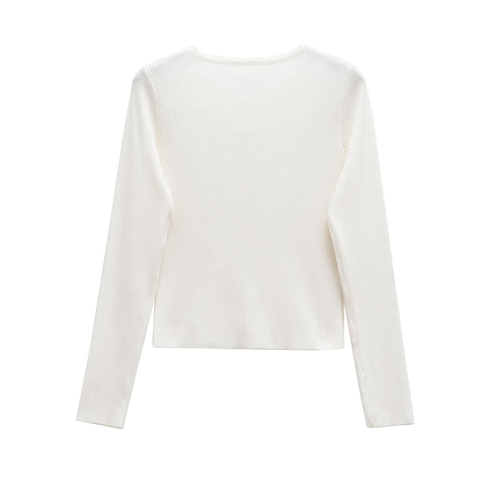 Femme Rippstrik Knap-åben Cardigan Pullover Stilla
