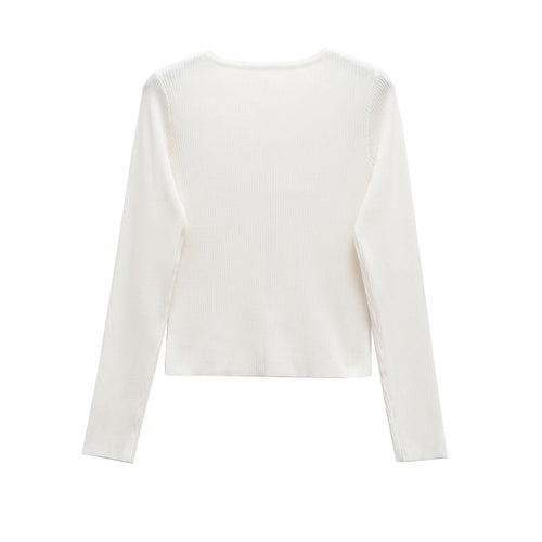 Femme Rippstrik Knap-åben Cardigan Pullover Stilla