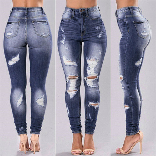 Dame Skinny Jeans med moderigtige rivdetaljer og højt liv Stilla