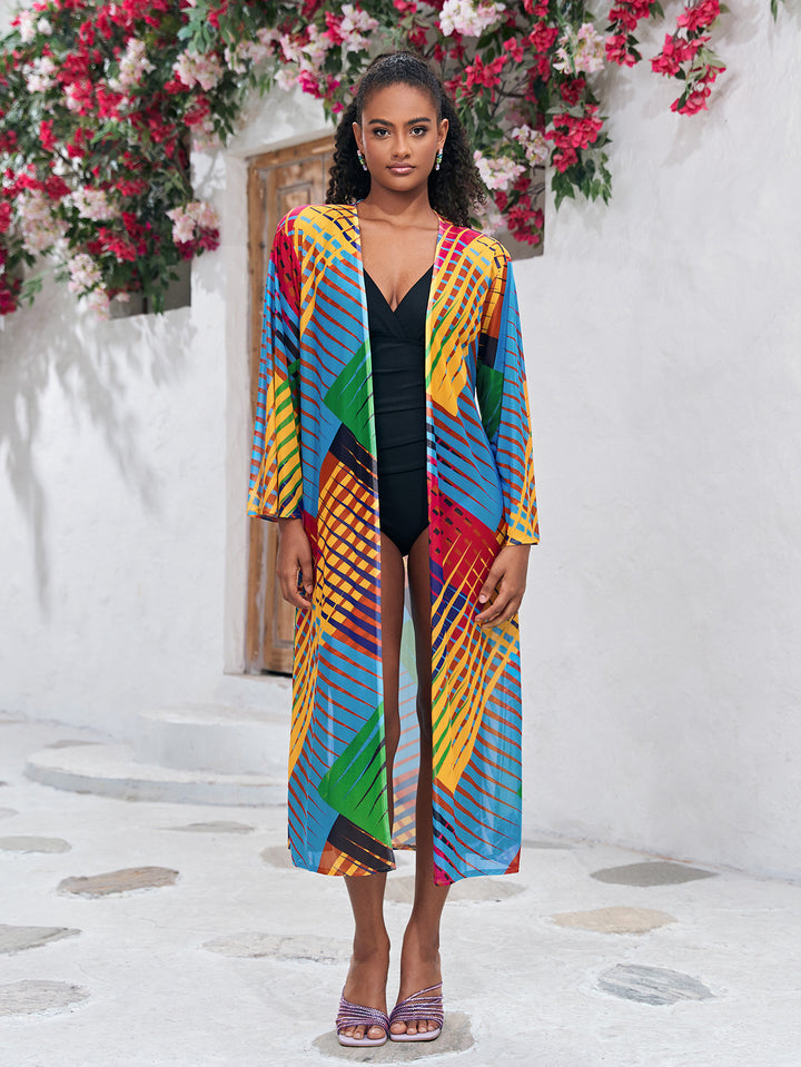 Dame luftig kaftan med bindbart taljebånd og elegante ærmer Stilla