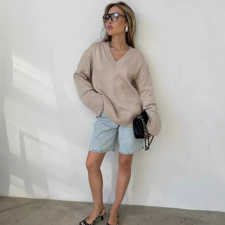Dame elegant V-hals pullover Stilla