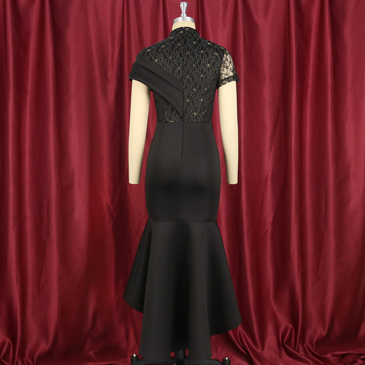 Dame Elegant aftenkjole med spids og asymmetrisk kant Skovae