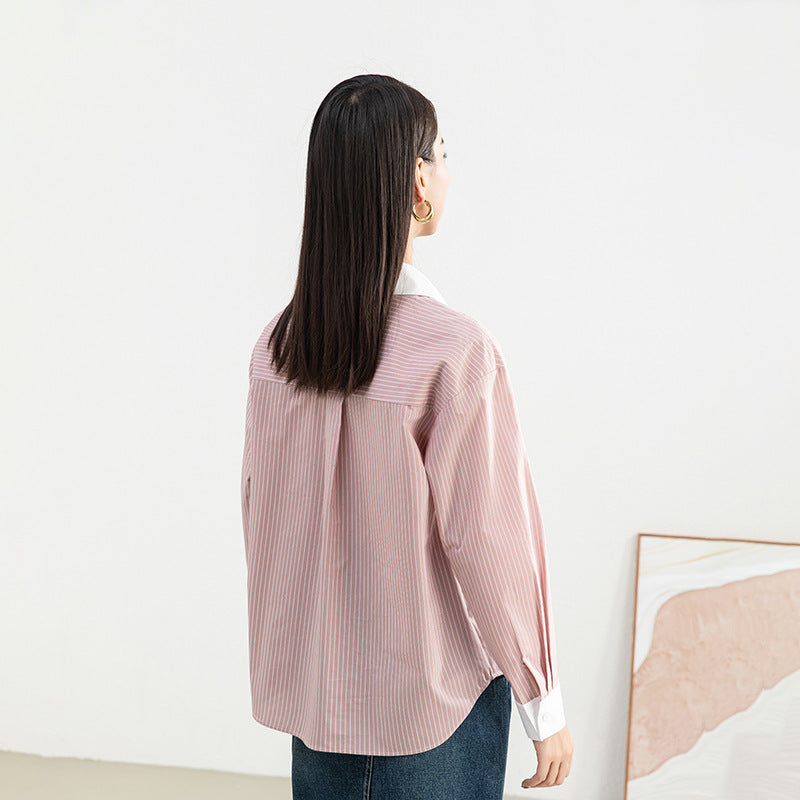 Dame Klassisk Bluse med moderne stribet mønster og krave Stilla