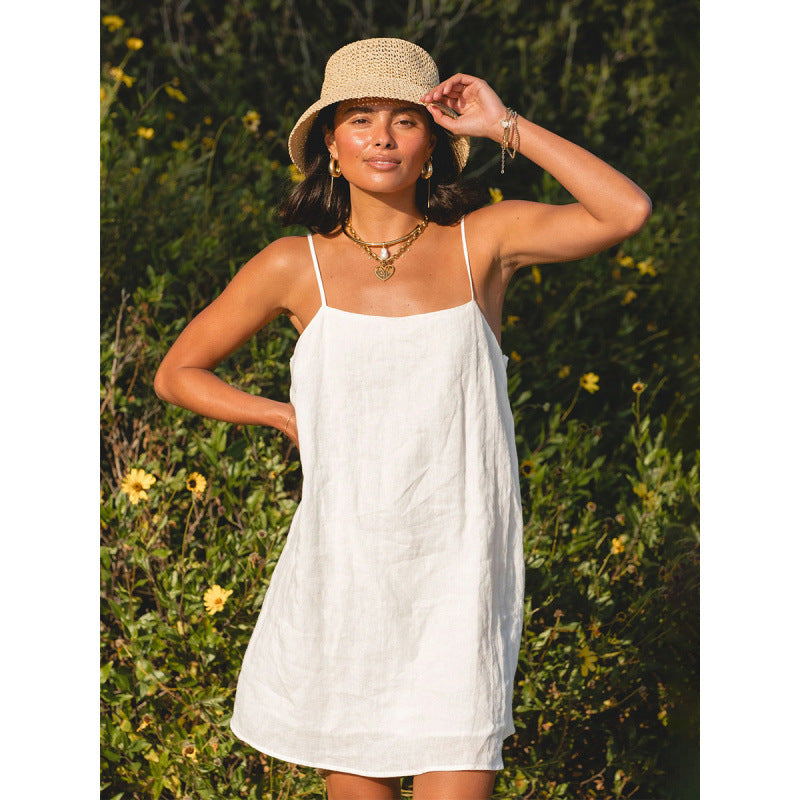 Damen Leichtes Sommerkleid mit Spaghetti-Trägern und fließendem Schnitt Skovae