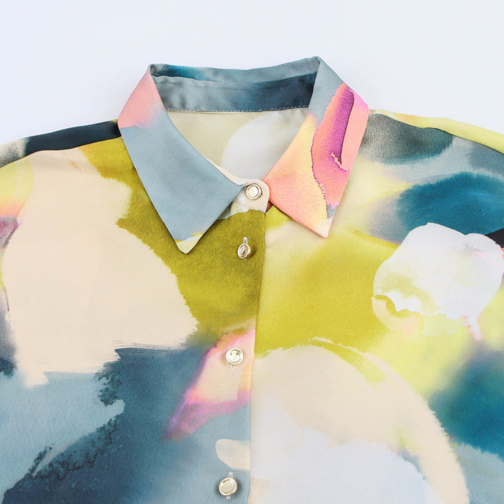 Femme Abstrakt Tryk Overdimensioneret Button-Up Skjorte Stilla
