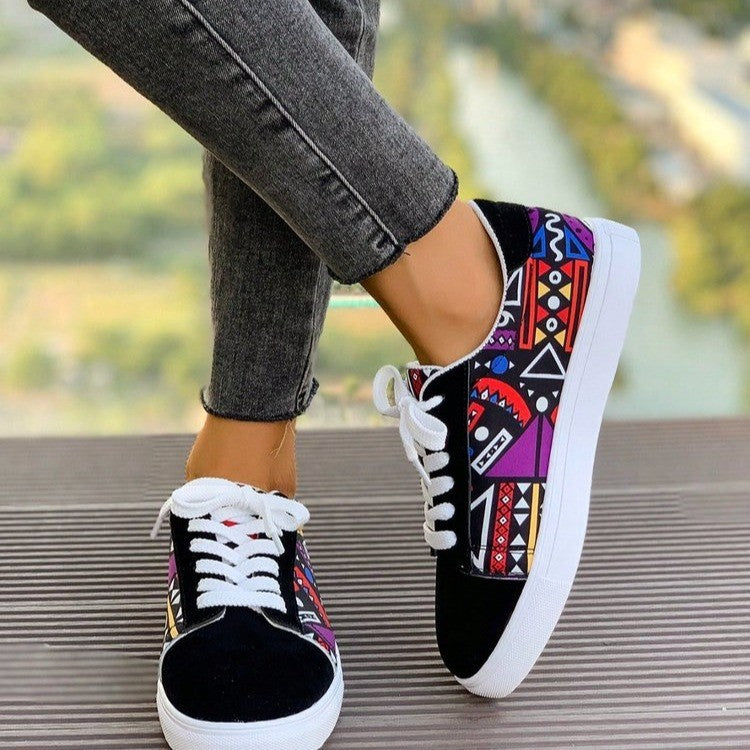 Damer fashionable sneakers med farverigt mønstertryk og blød sål Stilla