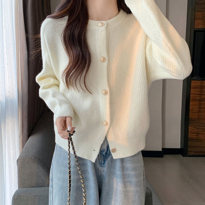Femme Struktur Strik Button-Up Cardigan Stilla