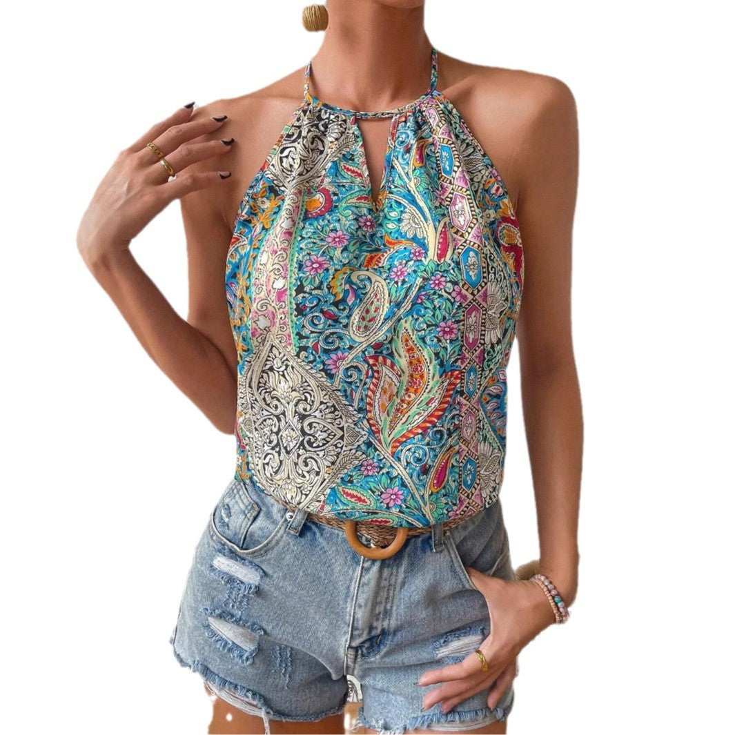 Dame Halter-Top med legende paisley design Stilla