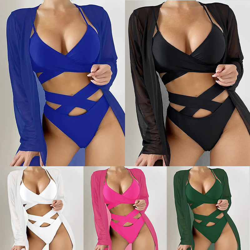 Dame Bikini-sæt med kreativ skæring og gennemsigtig cover-up Stilla