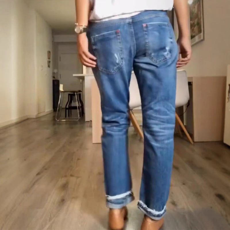 Damer Zerrivet Løse Pasform Denim Jeans Stilla