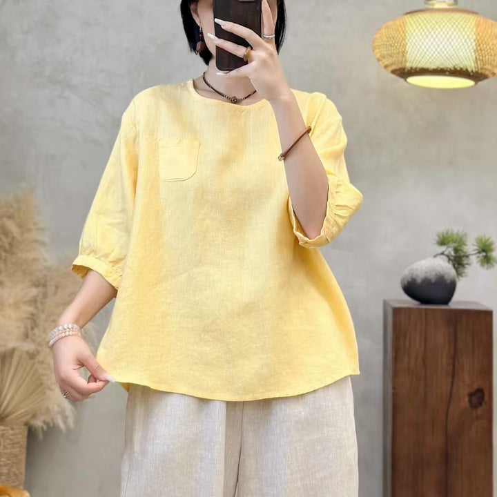 Dame Casual Pullover-T-shirt med lomme detaljer Stilla