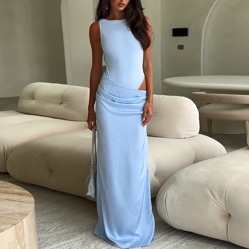 Dame elegant maxikjole med asymmetrisk design og raffineret taljeindsats Skovae