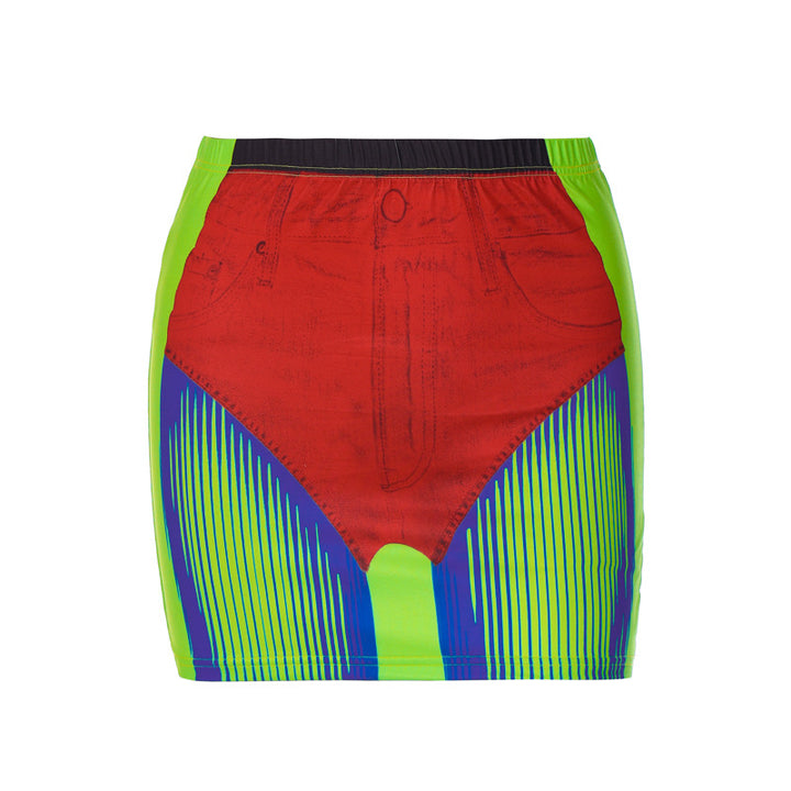 Dame Trendy Mini Nederdel med unik Denim Print Stilla