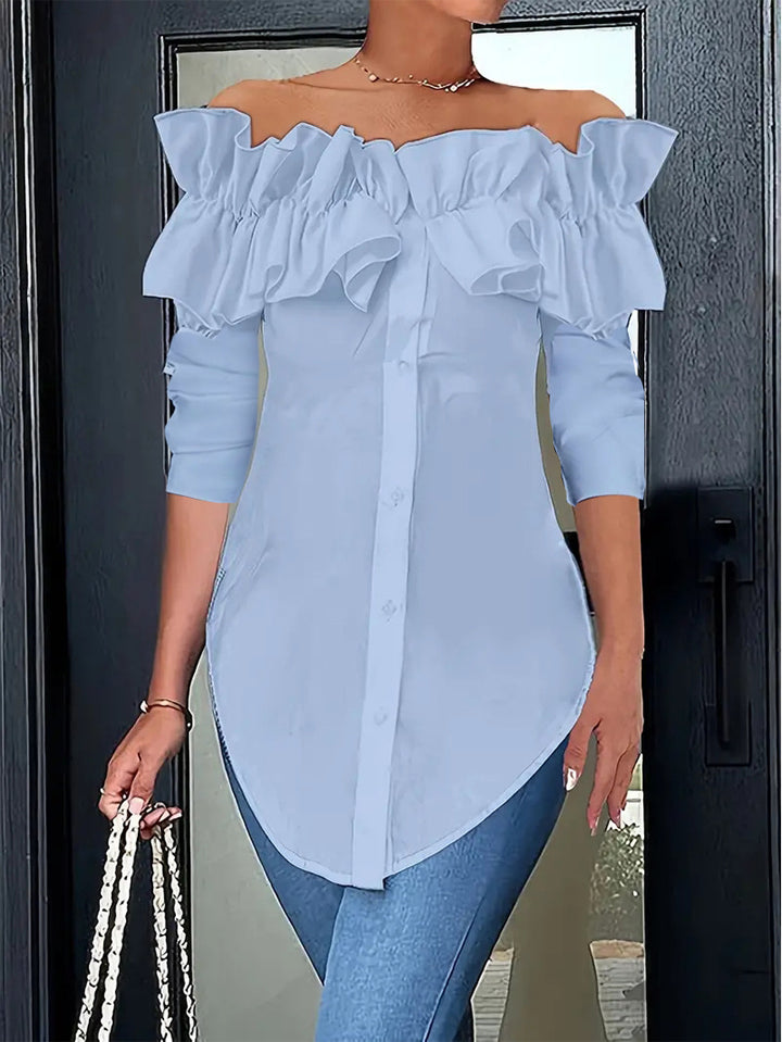 Damebluse med voluminøse flæsedetaljer Stilla