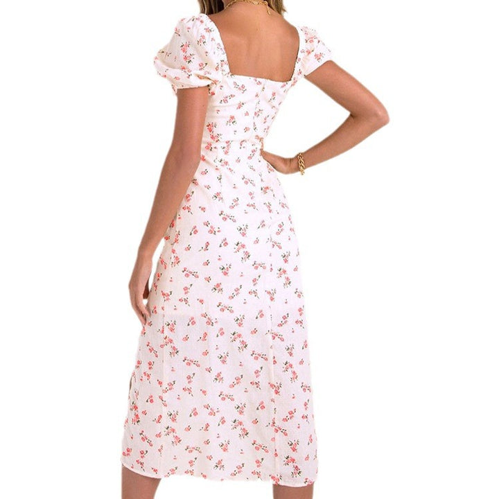 Dame Midi-kjole med floralt design og sideløbende split Stilla