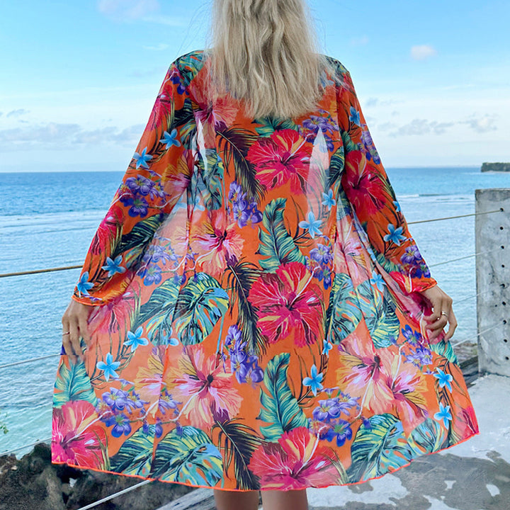 Dame bikiniset med blomstret kimono Stilla