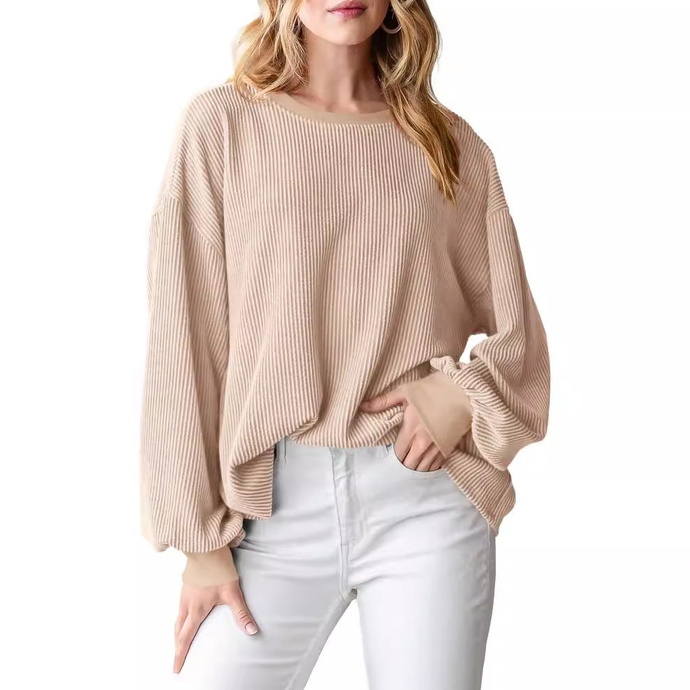 Dame afslappet sweater med ribstruktur og voluminøse ærmer Stilla